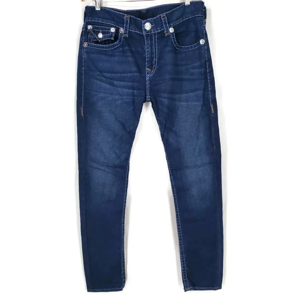 True Religion Mens Rocco Super T Relaxed Skinny W/Flap Pockets Jeans Size 33 - Picture 2 of 16